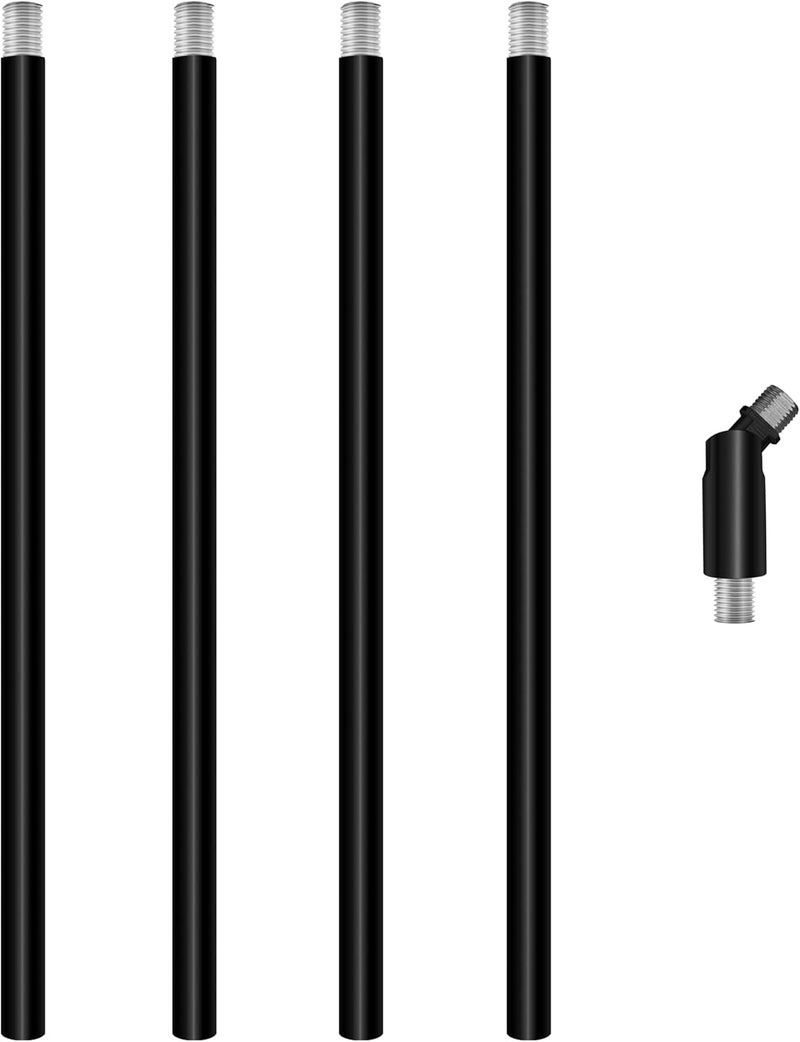 MAYOMAJO 4 Pieces 12-inch M10 Threaded Extension Poles Lighting Fixture Downrods Stems & 180 Degrees Sloped Ceiling Adapter Kits for Pendant Light, Island Lighting, Chandeliers (Black) - Image 1